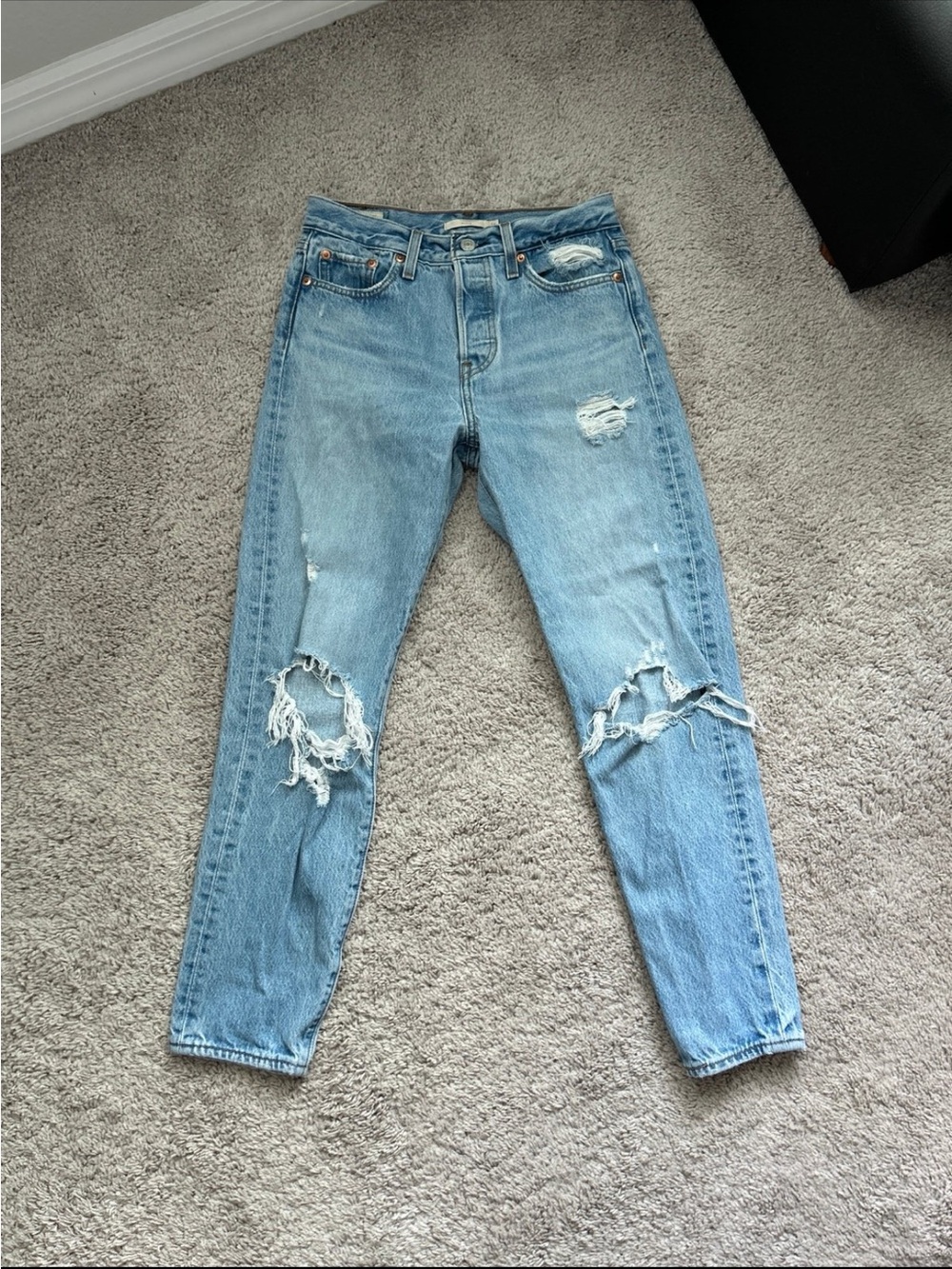 Levi's Light Blue Distressed Straight-Leg Jeans